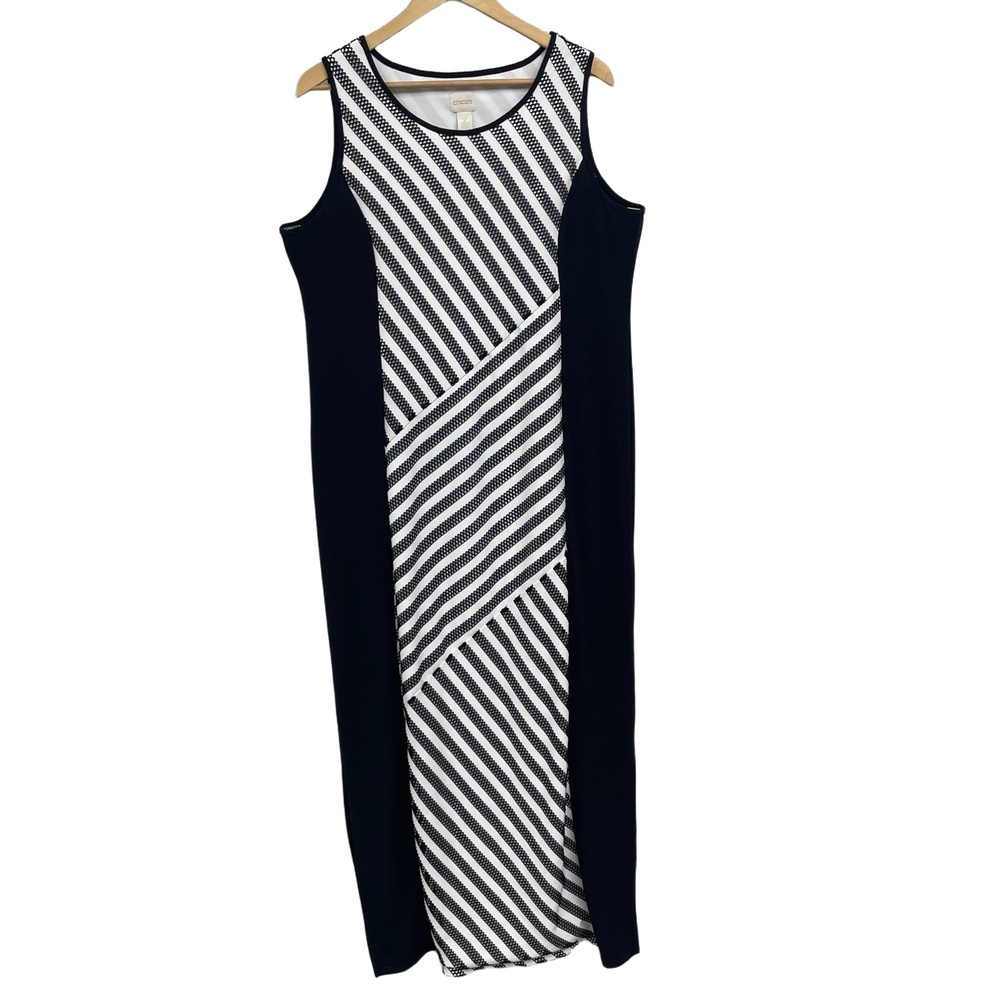 Chico's Black White Geo Sleeveless Stretch Tank Maxi Dress Size XL chico size 2